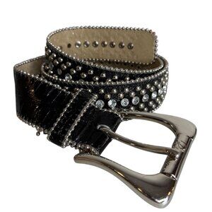 Y2K Guess‎ Black Leather Rhinestone & Studded Belt With Silver Buckle M